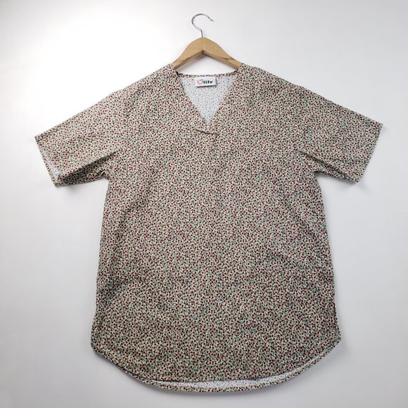 Apple Life Heart Floral Feminine Scrub Top - Picture 9 of 10